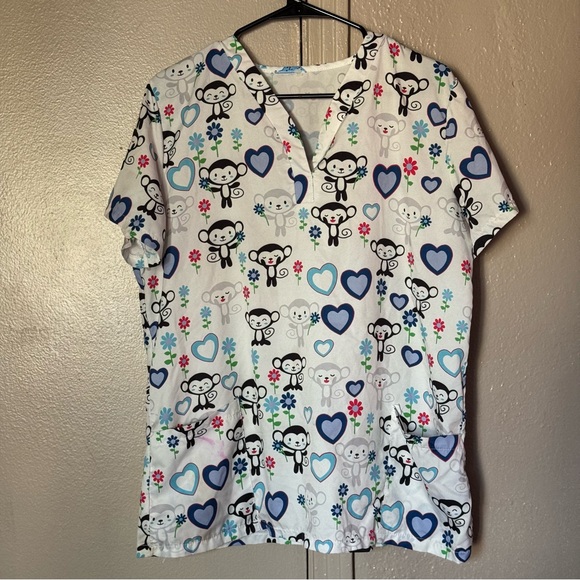 Happy Scrubs XL Monkey Scrub Top - Picture 1 of 5